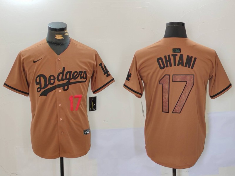 Men's Los Angeles Dodgers #17 Shohei Ohtani Brown Cool Base Stitched Baseball Jersey 002 Men's Los Angeles Dodgers #17 Shohei Ohtani Brown Cool Base Stitched Baseball Jersey 002