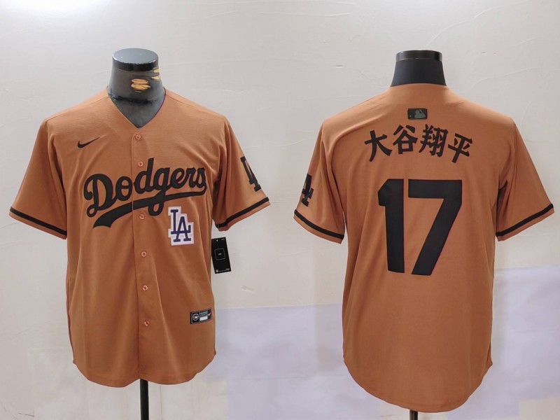 Men's Los Angeles Dodgers #17 太谷翔平 Brown Cool Base Stitched Baseball Jersey 6
