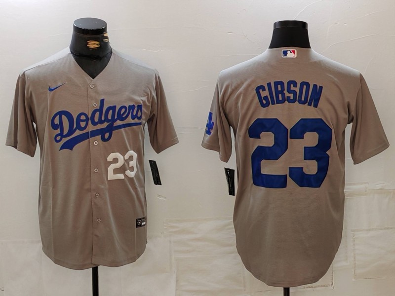 Men's Los Angeles Dodgers #23 Kirk Gibson Grey Cool Base Stitched Baseball Jersey 5 Men's Los Angeles Dodgers #23 Kirk Gibson Grey Cool Base Stitched Baseball Jersey 5