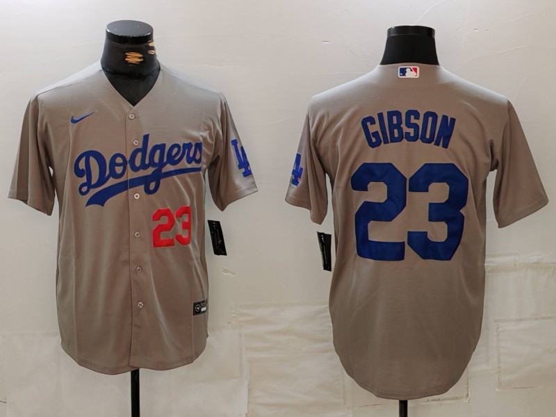 Men's Los Angeles Dodgers #23 Kirk Gibson Grey Cool Base Stitched Baseball Jersey 1