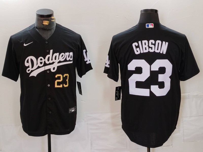 Men's Los Angeles Dodgers #23 Kirk Gibson Black Cool Base Stitched Baseball Jersey 5