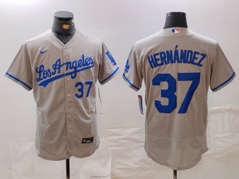Men's Los Angeles Dodgers #37 Teoscar Hernández Grey Flex Base Stitched Baseball Jersey 5