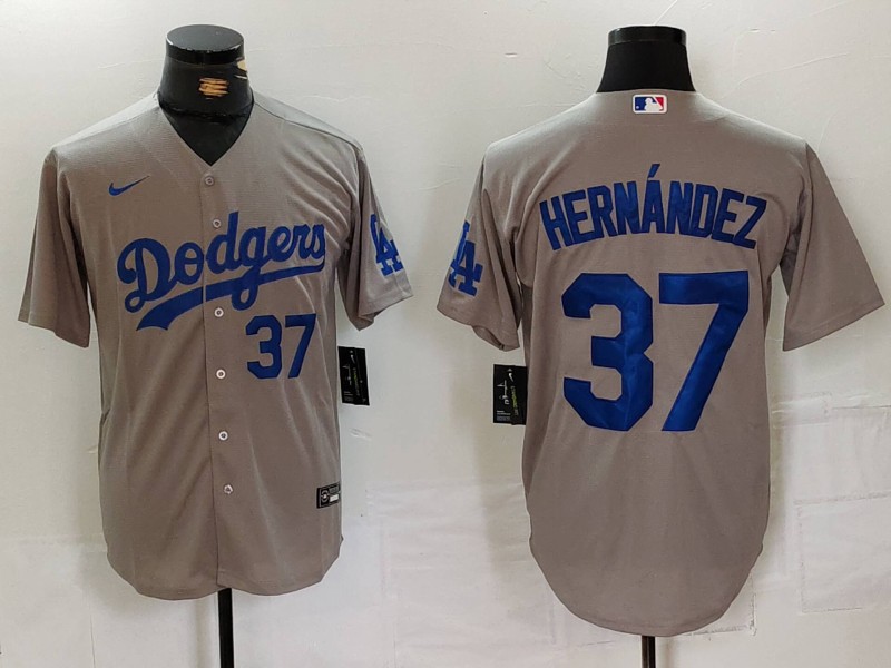Men's Los Angeles Dodgers #37 Teoscar Hernández Grey Cool Base Stitched Baseball Jersey 8