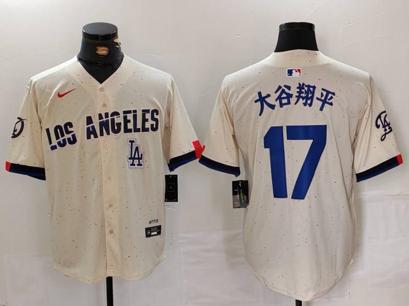 Men's Los Angeles Dodgers #17 大谷翔平 Cream Stitched Baseball Jersey 3