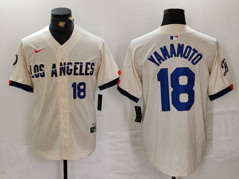 Men's Los Angeles Dodgers #18 Yoshinobu Yamamoto Cream Stitched Baseball Jersey 1