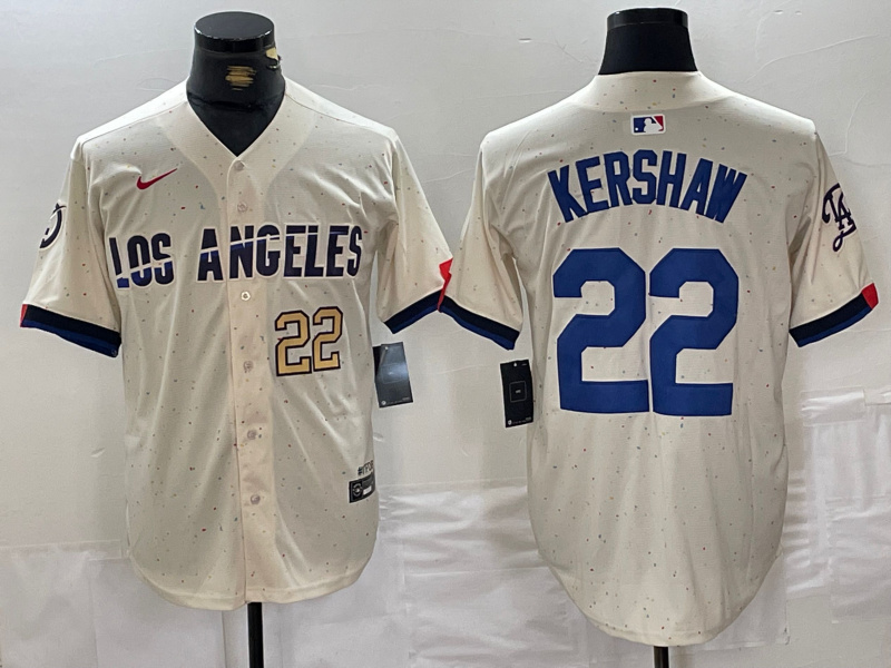Men's Los Angeles Dodgers #22 Clayton Kershaw Cream Stitched Baseball Jersey 3 Men's Los Angeles Dodgers #22 Clayton Kershaw Cream Stitched Baseball Jersey 3