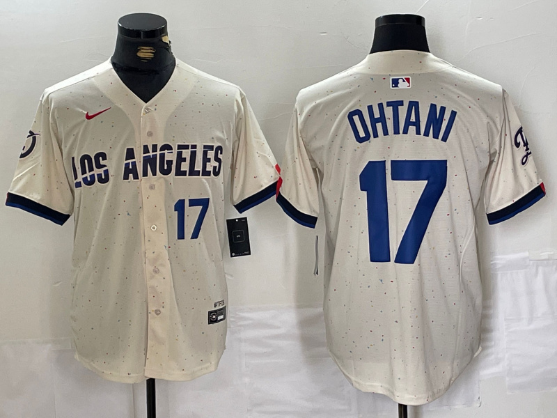 Men's Los Angeles Dodgers #17 Shohei Ohtani Cream Stitched Baseball Jersey 1 Men's Los Angeles Dodgers #17 Shohei Ohtani Cream Stitched Baseball Jersey 1