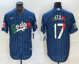 Men's Los Angeles Dodgers #17 Shohei Ohtani Mexico Blue Pinstripe Cool Base Stitched Jerseys Men's Los Angeles Dodgers #17 Shohei Ohtani Mexico Blue Pinstripe Cool Base Stitched Jerseys