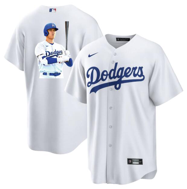 Men's Los Angeles Dodgers #17 Shohei Ohtani White Big Logo Cool Base Stitched Jersey 4 Men's Los Angeles Dodgers #17 Shohei Ohtani White Big Logo Cool Base Stitched Jersey 4