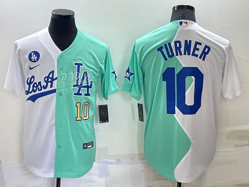 Men's Los Angeles Dodgers #10 Justin Turner 2022 All-Star White-Green Cool Base Baseball Jersey