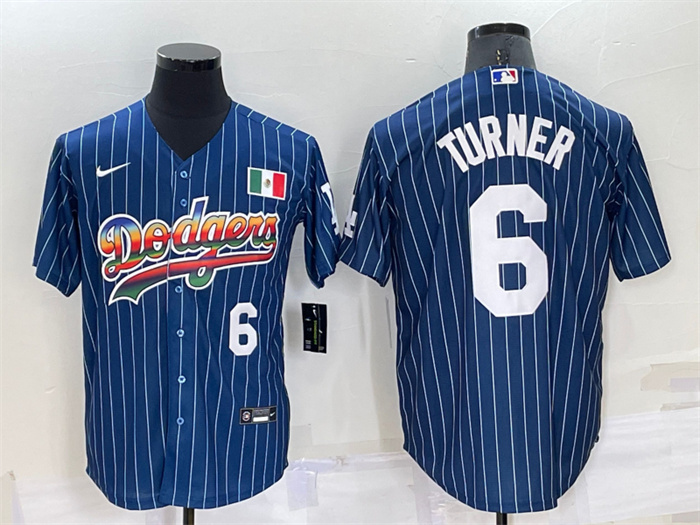 Men's Los Angeles Dodgers #6 Trea Turner Navy Mexico Rainbow Cool Base Stitched Baseball Jersey Men's Los Angeles Dodgers #6 Trea Turner Navy Mexico Rainbow Cool Base Stitched Baseball Jersey