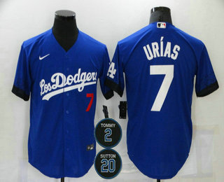 Men's Los Angeles Dodgers #7 Julio Urias Blue #2 #20 Patch City Connect Number Cool Base Stitched Jersey Men's Los Angeles Dodgers #7 Julio Urias Blue #2 #20 Patch City Connect Number Cool Base Stitched Jersey
