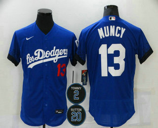 Men's Los Angeles Dodgers #13 Max Muncy Blue #2 #20 Patch City Connect Flex Base Stitched Jersey Men's Los Angeles Dodgers #13 Max Muncy Blue #2 #20 Patch City Connect Flex Base Stitched Jersey
