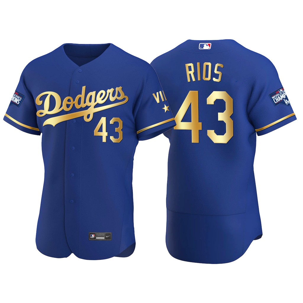 Los Angeles Dodgers #43 Edwin Rios Men's Nike Authentic 2021 Gold Program World Series Champions MLB Jersey Royal Los Angeles Dodgers #43 Edwin Rios Men's Nike Authentic 2021 Gold Program World Series Champions MLB Jersey Royal