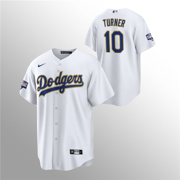 Men's Dodgers #10 Justin Turner White 2021 Gold Program Replica Jersey