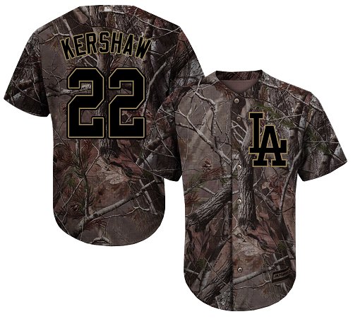Dodgers #22 Clayton Kershaw Camo Realtree Collection Cool Base Stitched Baseball Jersey