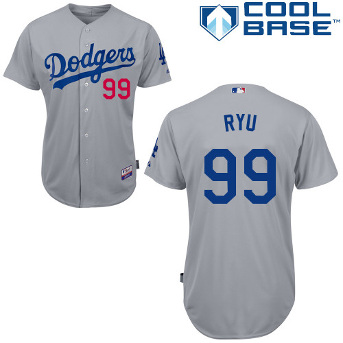 Los Angeles Dodgers#99 Ryu Majestic Authentic Grey Jersey