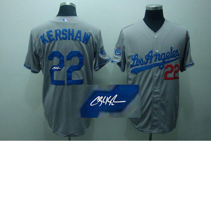 Los Angeles Dodgers #22 Clayton Kershaw Grey MLB Jerseys(Signed)