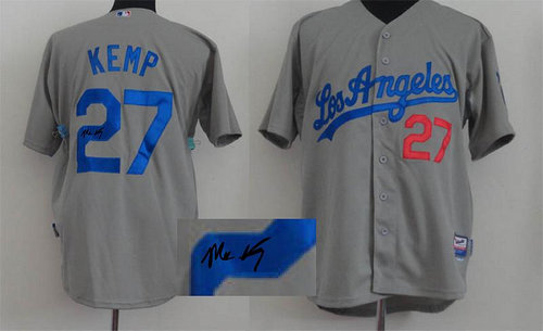 Los Angeles Dodgers 27 Matt Kemp Grey Signed Jersey