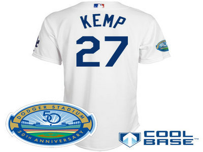 Los Angeles Dodgers 27 Matt Kemp white Cool Base Jersey wDodger Stadium 50th Anniversary Patch Los Angeles Dodgers 27 Matt Kemp white Cool Base Jersey wDodger Stadium 50th Anniversary Patch