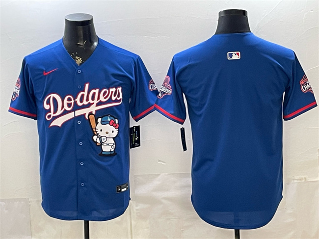 Men's Los Angeles Dodgers Blank Royal Hello Kitty Night 2025 World Series Champions Patch Stitched Baseball Jersey Men's Los Angeles Dodgers Blank Royal Hello Kitty Night 2025 World Series Champions Patch Stitched Baseball Jersey