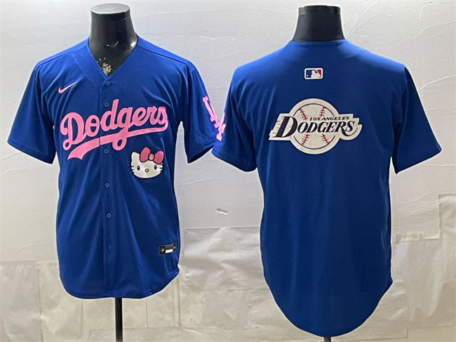 Men's Los Angeles Dodgers Team Big Logo Royal Hello Kitty Night Stitched Baseball Jersey 001