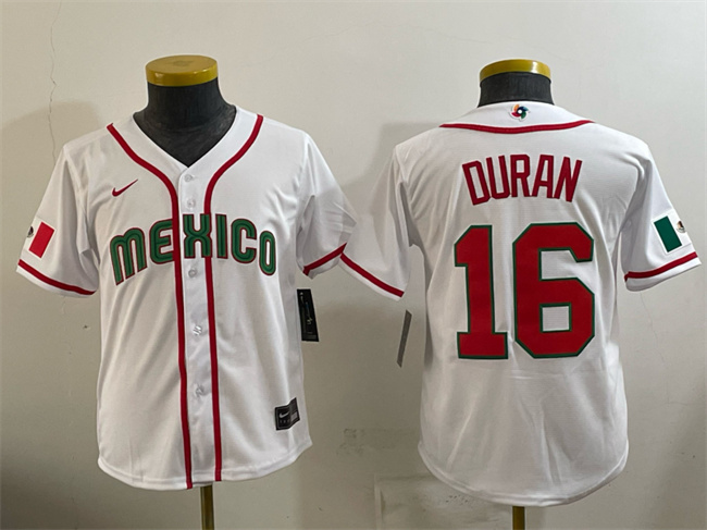 Youth Mexico Baseball #16 Jarren Duran White 2026 World Baseball Classic Home Stadium Stitched Baseball Jersey Youth Mexico Baseball #16 Jarren Duran White 2026 World Baseball Classic Home Stadium Stitched Baseball Jersey