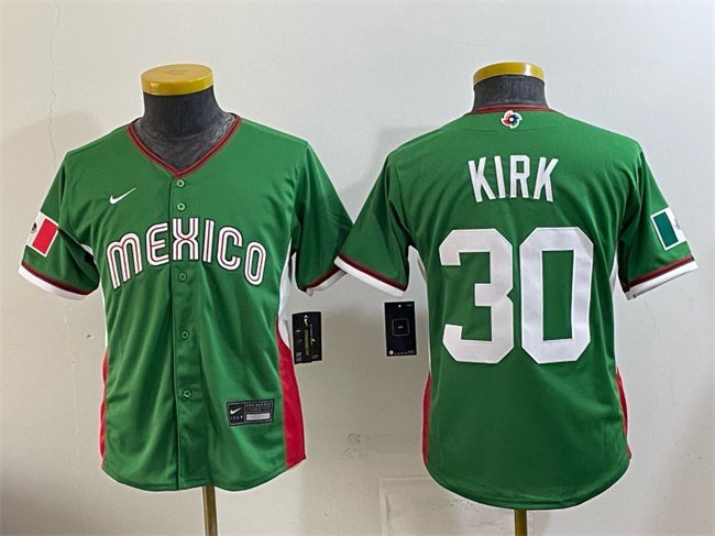 Youth Mexico Baseball #30 Alejandro Kirk Green 2026 World Baseball Classic Stadium Stitched Baseball Jersey Youth Mexico Baseball #30 Alejandro Kirk Green 2026 World Baseball Classic Stadium Stitched Baseball Jersey