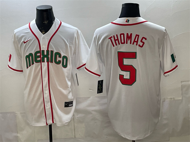 Men's Mexico Baseball #5 Alek Thomas White 2026 World Baseball Classic Home Stadium Stitched Jersey Men's Mexico Baseball #5 Alek Thomas White 2026 World Baseball Classic Home Stadium Stitched Jersey