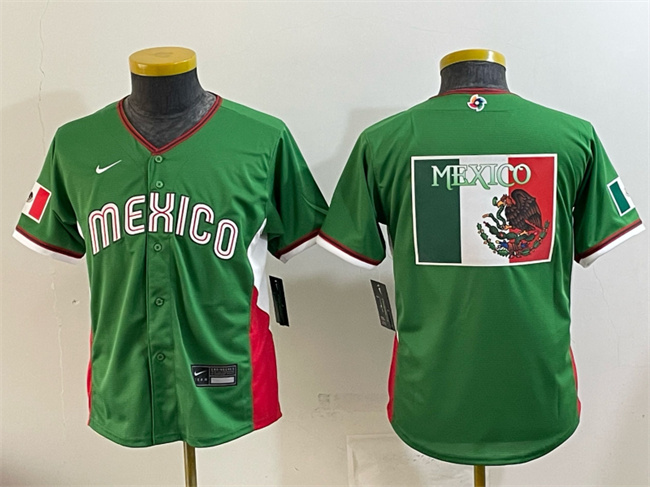 Youth Mexico Baseball Green 2026 World Baseball Classic Big Logo Stadium Stitched Baseball Jerseys Youth Mexico Baseball Green 2026 World Baseball Classic Big Logo Stadium Stitched Baseball Jerseys