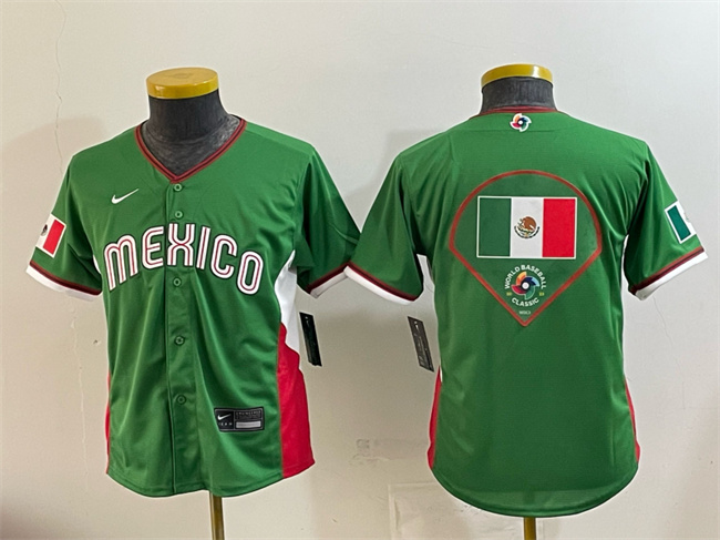 Youth Mexico Baseball Green 2026 World Baseball Classic Big Logo Stadium Stitched Baseball Jersey Youth Mexico Baseball Green 2026 World Baseball Classic Big Logo Stadium Stitched Baseball Jersey
