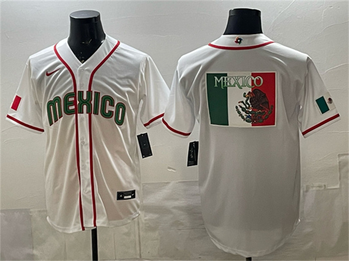Men's Mexico Baseball Team Big Logo White 2026 World Baseball Classic Home Stadium Stitched Jersey Men's Mexico Baseball Team Big Logo White 2026 World Baseball Classic Home Stadium Stitched Jersey