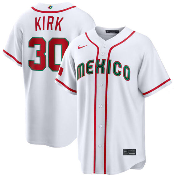 Men's Mexico Baseball #30 Alejandro Kirk White 2026 World Baseball Classic Home Stadium Stitched Jersey Men's Mexico Baseball #30 Alejandro Kirk White 2026 World Baseball Classic Home Stadium Stitched Jersey