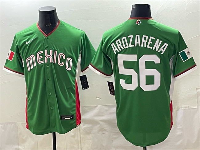 Men's Mexico Baseball #56 Randy Arozarena Green 2026 World Baseball Classic Stadium Stitched Jersey Men's Mexico Baseball #56 Randy Arozarena Green 2026 World Baseball Classic Stadium Stitched Jersey