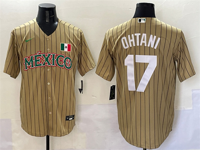 Men's Mexico Baseball #17 Shohei Ohtani Tan 2023 World Baseball Classic Stitched Jersey Men's Mexico Baseball #17 Shohei Ohtani Tan 2023 World Baseball Classic Stitched Jersey