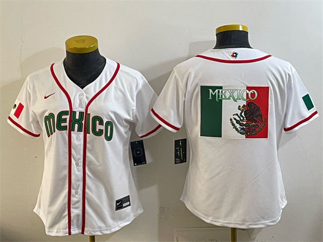 Youth Mexico Baseball White 2026 World Baseball Classic Big Logo Home Stadium Stitched Baseball Jersey Youth Mexico Baseball White 2026 World Baseball Classic Big Logo Home Stadium Stitched Baseball Jersey