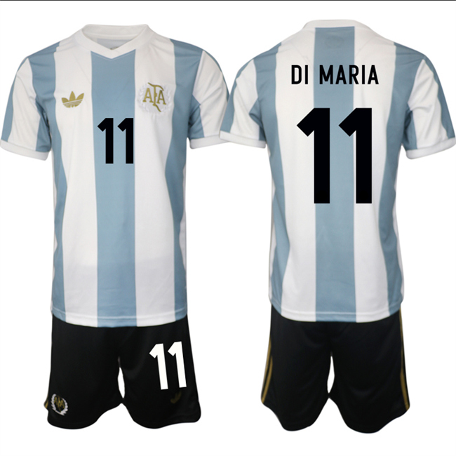 Men's Argentina #11 ángel Fabián Di María White Blue 2024-25 50th Anniversary Home Soccer Jersey Suit