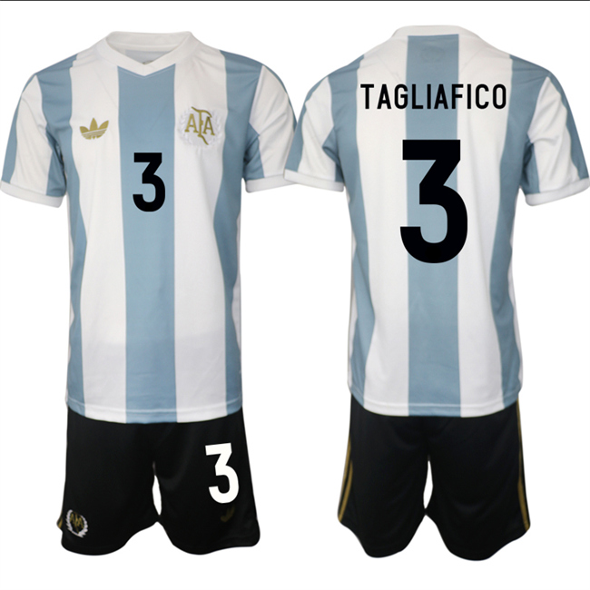 Men's Argentina #3 Nicolás Tagliafico White Blue 2024-25 50th Anniversary Home Soccer Jersey Suit