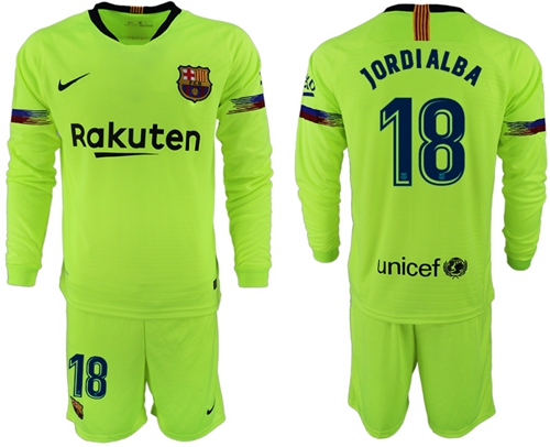 Barcelona #18 Jordi Alba Away Long Sleeves Soccer Club Jersey