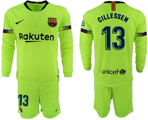 Barcelona #13 Cillessen Away Long Sleeves Soccer Club Jersey