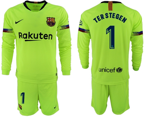 Barcelona #1 Ter Stegen Away Long Sleeves Soccer Club Jersey