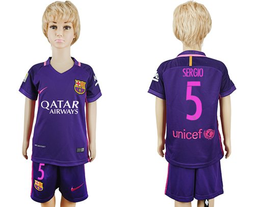 Barcelona #5 Sergio Away Kid Soccer Club Jersey