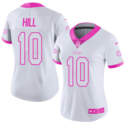 Nike Chiefs #10 Tyreek Hill White Pink Women's Stitched NFL Limited Rush Fashion Jersey