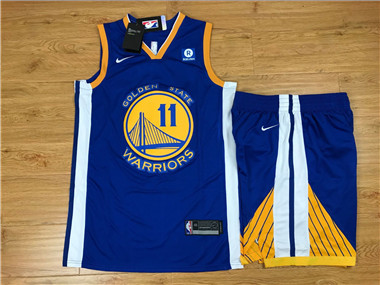Nike Warriors #11 Klay Thompson Blue Swingman Jersey(With Shorts)