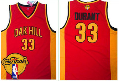 Warriors #33 Kevin Durant Red Oak Hill Academy High School The Finals Patch Stitched NBA Jersey