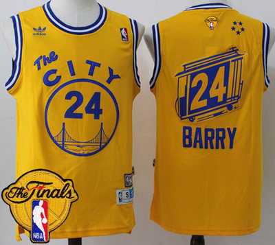 Warriors #24 Rick Barry Gold Throwback The City The Finals Patch Stitched NBA Jersey