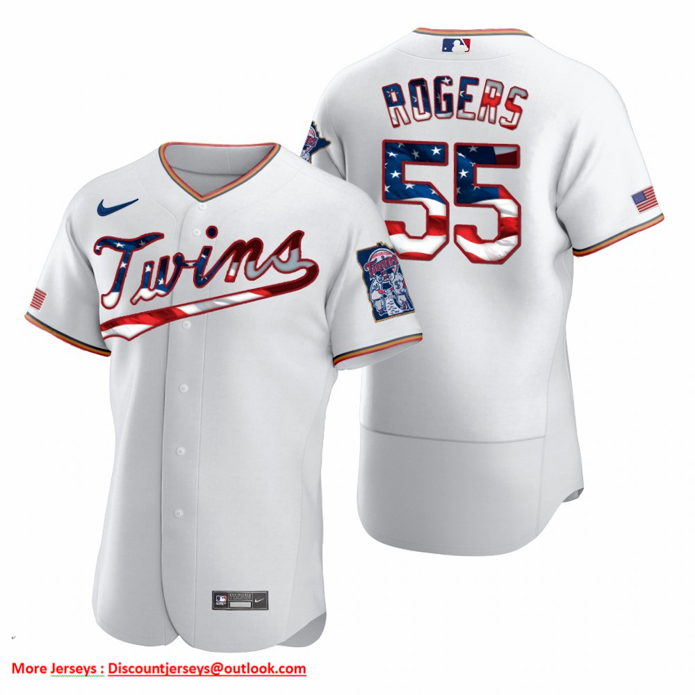 Minnesota Twins #55 Taylor Rogers Men's Nike White Fluttering USA Flag Limited Edition Authentic MLB Jersey