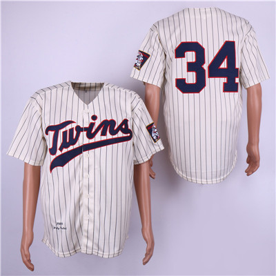 Twins #34 Kirby Puckett Cream 1969 Throwback Jersey