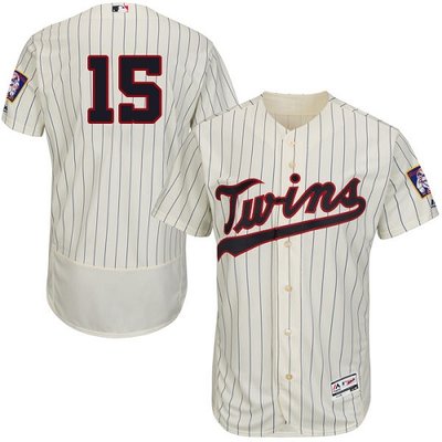 Twins #15 Glen Perkins Cream Strip Flexbase Authentic Collection Stitched MLB Jersey