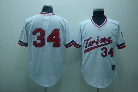 Minnesota Twins PUCKETT 34 White Jerseys Cooperstown Throwback